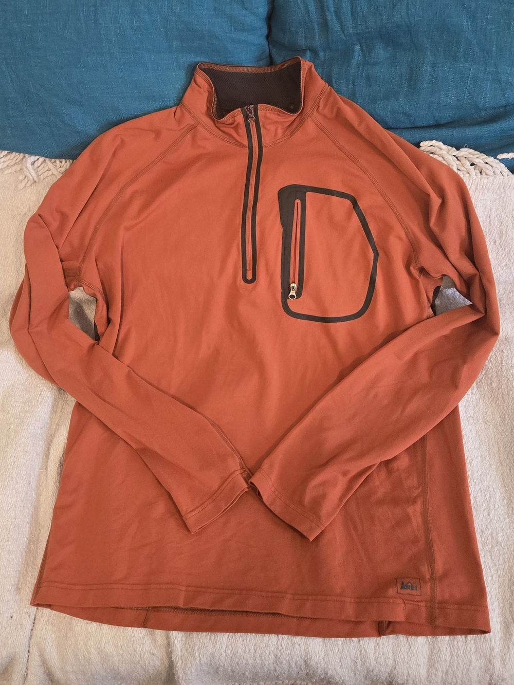 REI Men’s Technical Quarter Zip Pullover Rust Orange Size L